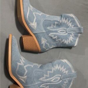 Stylish Blue Embroidered Ankle Booties